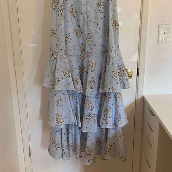 Aqua Light Blue Floral-Print Tiered Maxi Dress Size Large - Picture 8 of 12